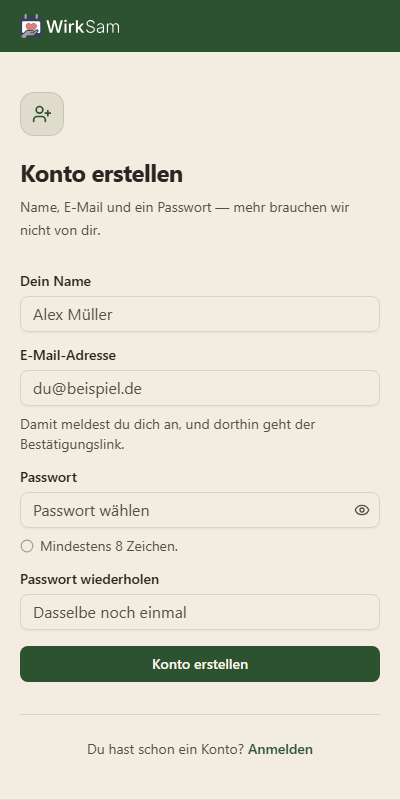 Konto erstellen auf dem Handy