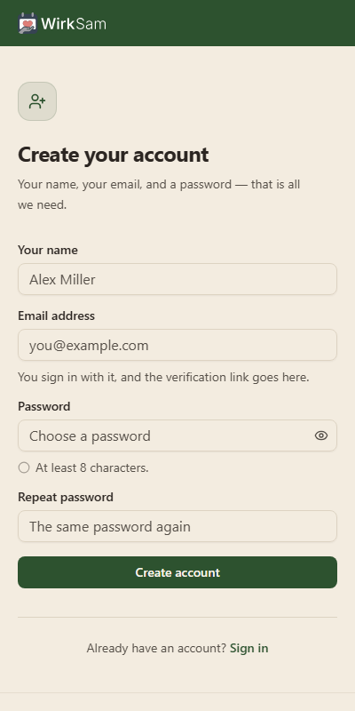 Creating an account on a phone