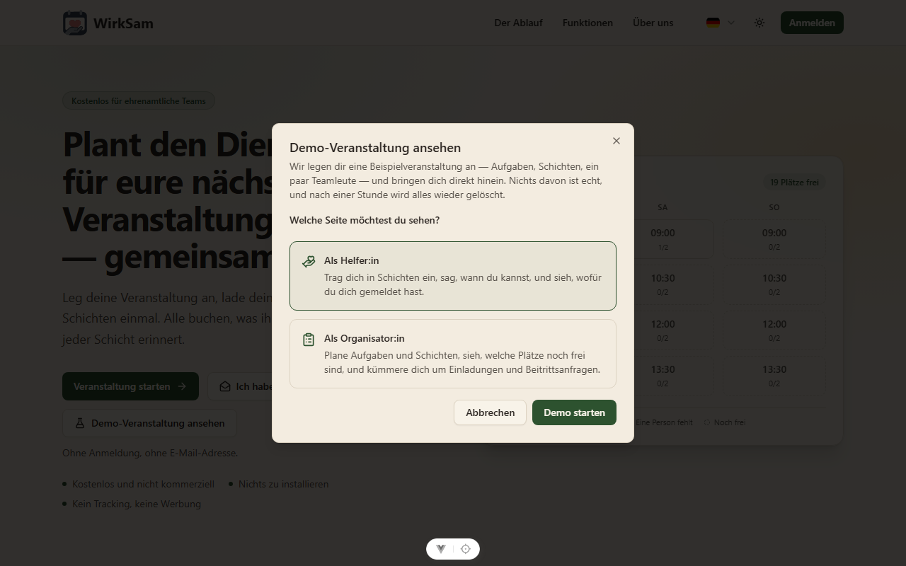 Auswählen, welche Seite der Demo du sehen möchtest