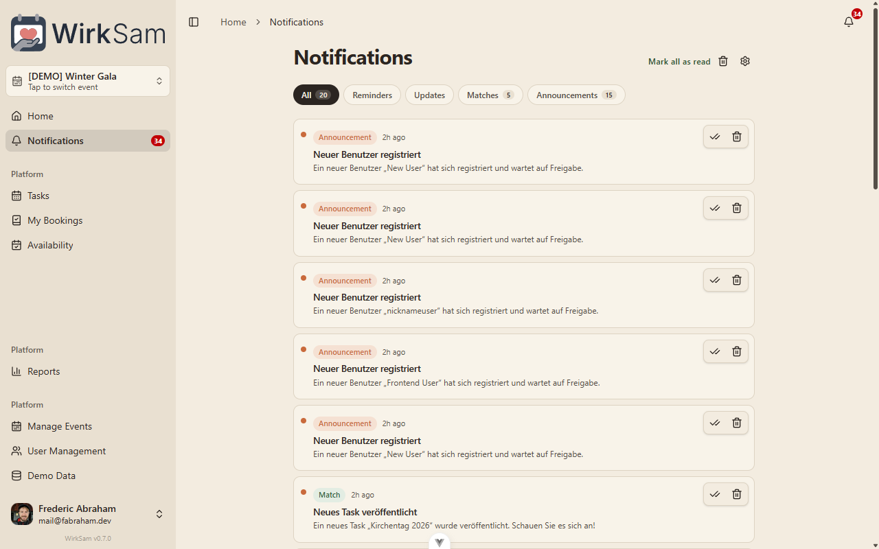 Redesigned notifications inbox with classification tabs and inline action buttons