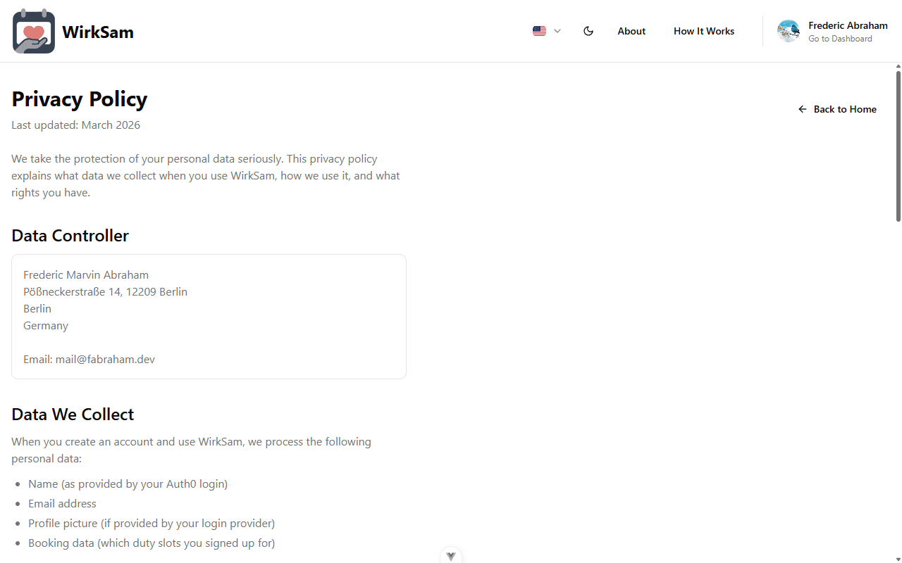 Privacy policy page