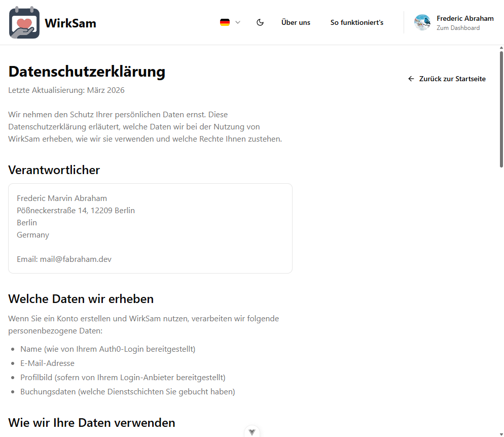 Datenschutzrichtlinien-Seite