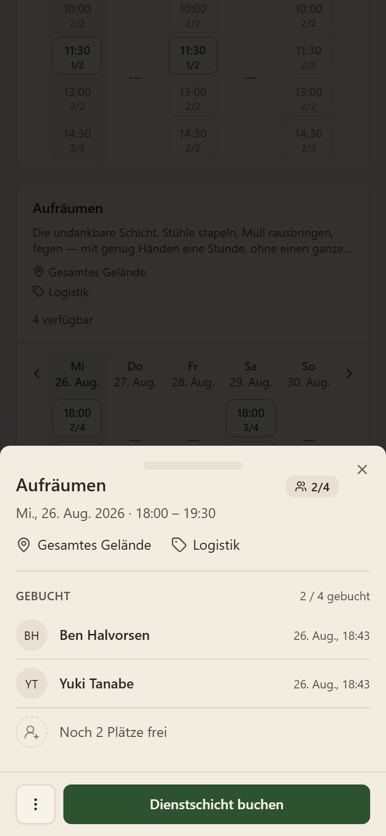 Eine Schicht, auf dem Handy geöffnet